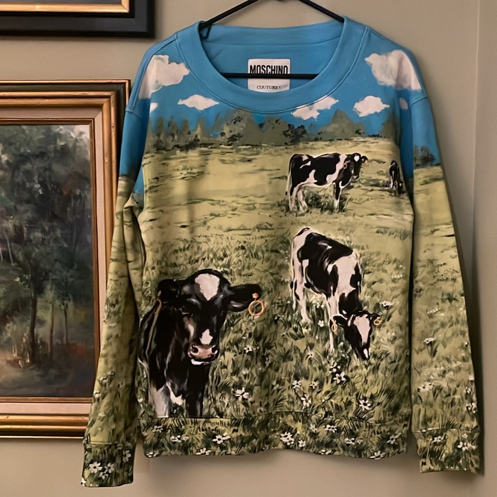 Moschino Couture Countryside Cow Scoop Neck Sweatshirt Size S US 4/6 - Picture 12 of 13